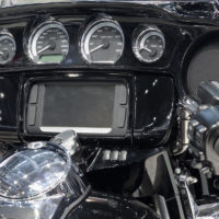 Wide set handlebar of motorcycle, indoor photo. Wide set handlebar of motorcycle, indoor photo.