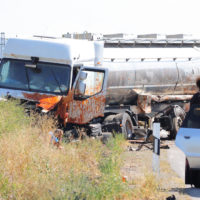 truck vehicle wreck on side of road