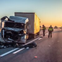 Car crash accident with truck on road.