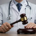 Medical malpractice lawsuit doctor with gavel legal action healthcare court
